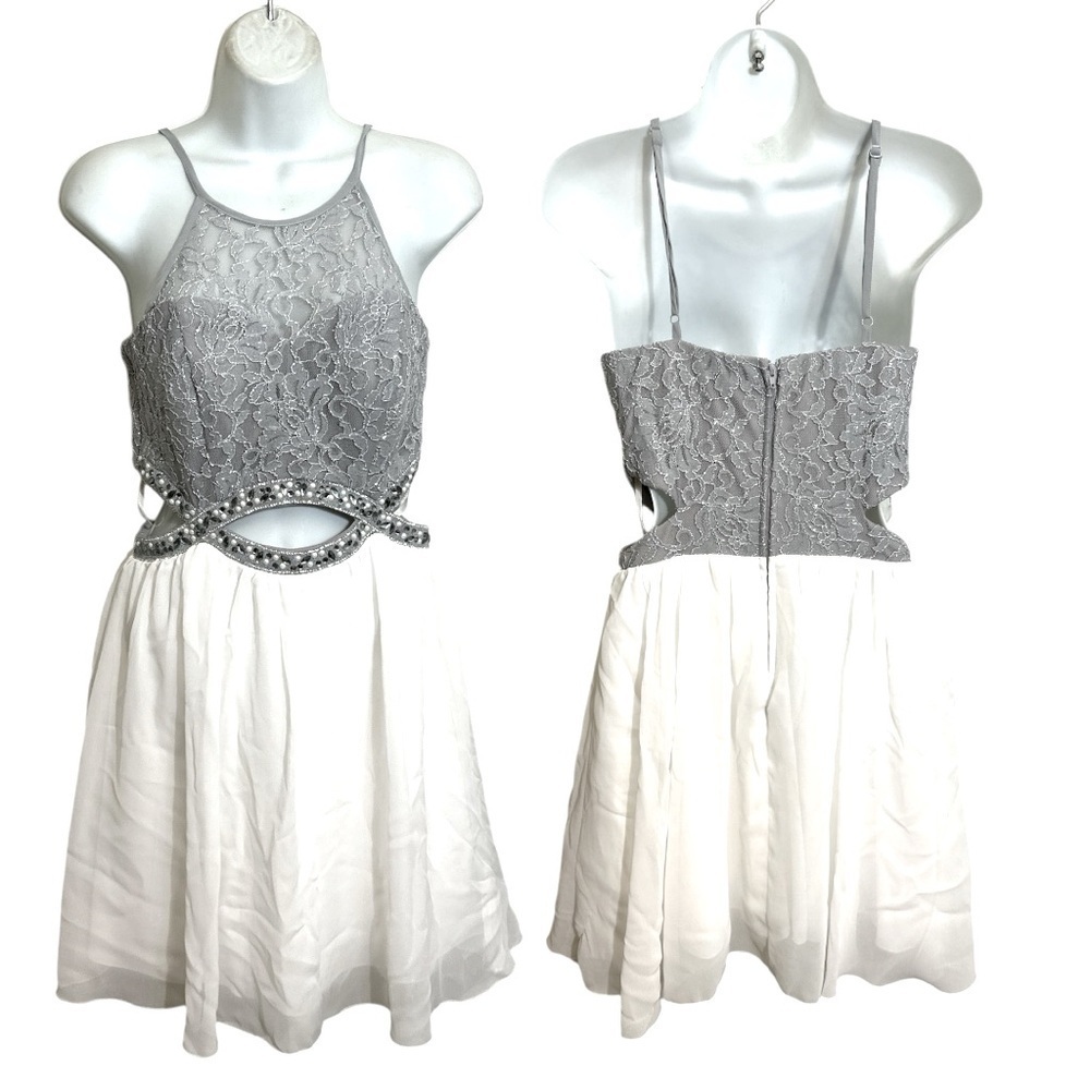 Gray Lace Top White Skirt Dress